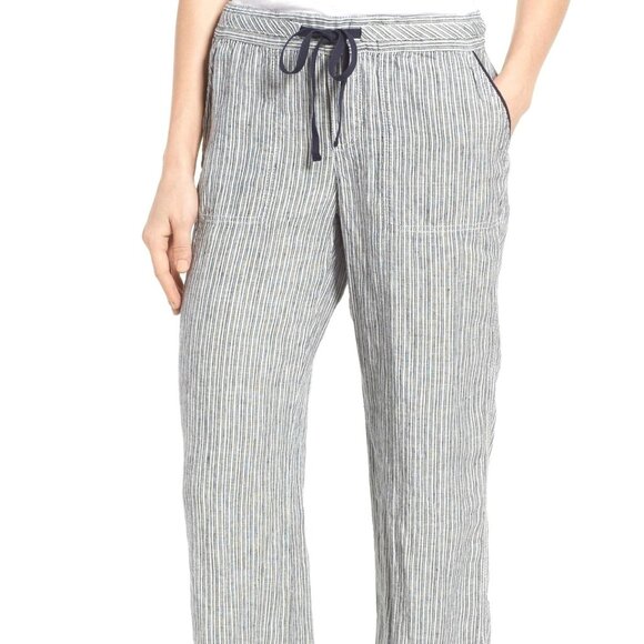 Caslon Pants - Caslon Striped 100% Linen Drawstring Pants Size L